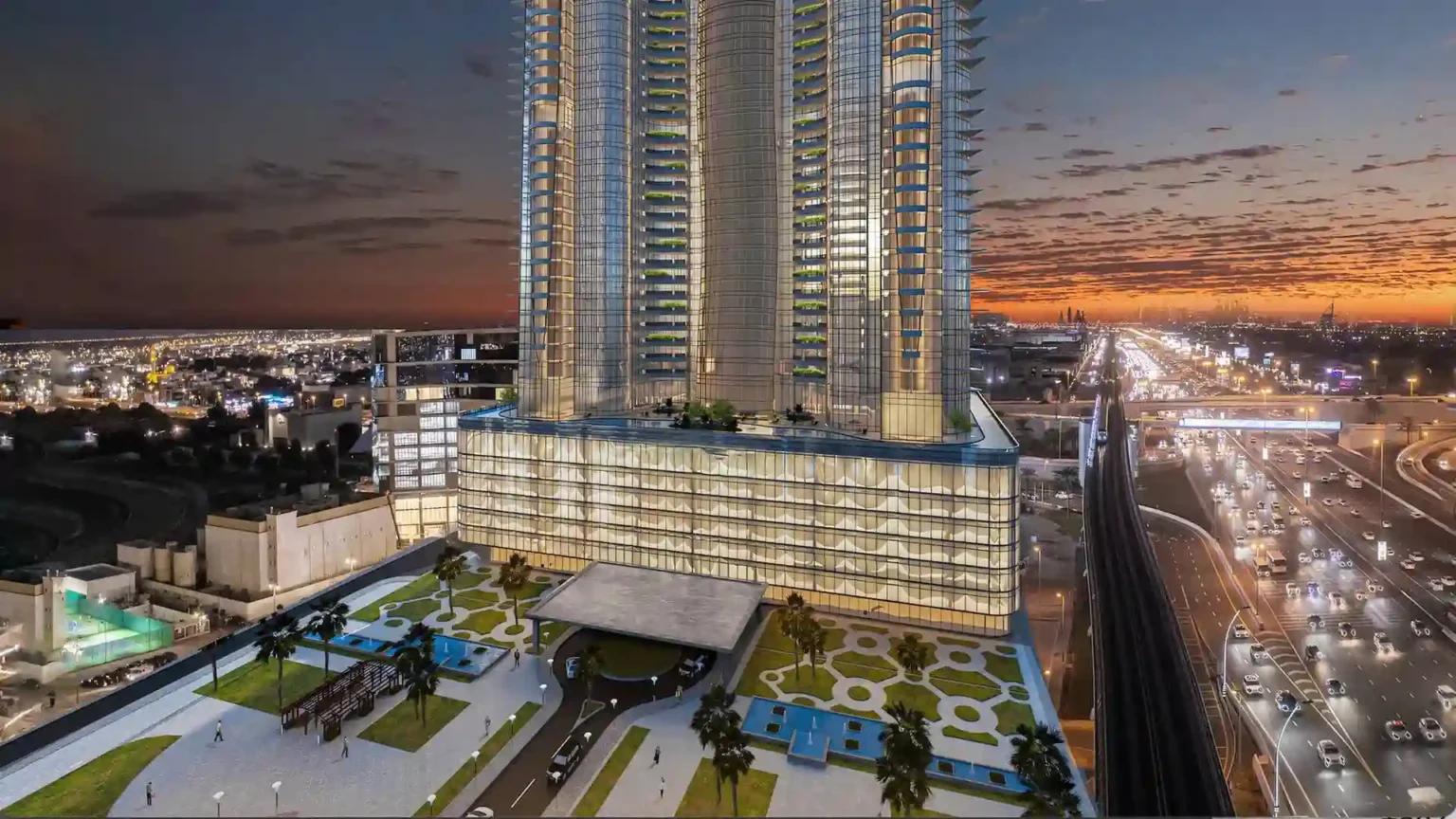 تصویری از برج الحبتور در شب با تمامی امکانات تفریحی و رفاهی