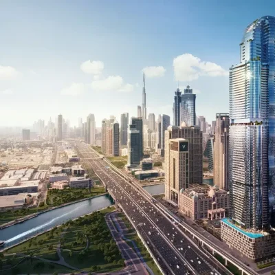 تصویری از برج الحبتور در کنار شهر الحبتورسیتی در کنار خیابان شیخ زاید واقع در بیزینس بی